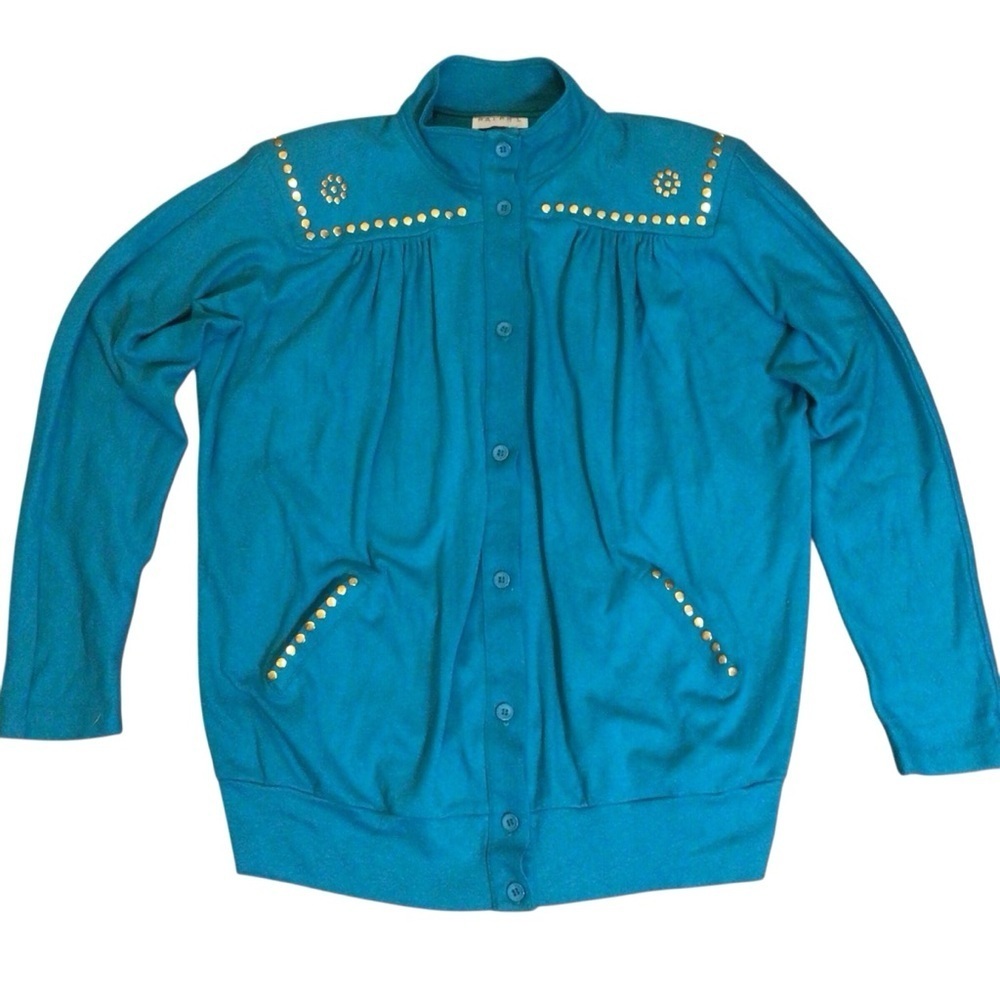 Vintage Ralph Teal Studded Jacket Western Glam Shoulder Pads Women’s Size L 80s - Picture 5 of 8